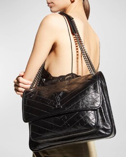 Большая сумка через плечо Niki Monogram YSL с клапаном Saint Laurent prod258440062 | black
