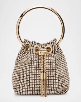 Сумка-ведро Bon Bon из микросетки с кристаллами Jimmy Choo, цвет Champlght Gold prod275180280 | champlght gold