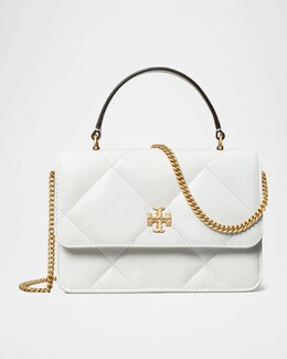 Миниатюрная кожаная стеганая сумка Kira с ручкой сверху Tory Burch, цвет Blanc prod275430383 | blanc