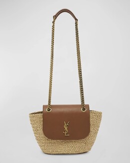 Сумка через плечо Panier Mini YSL с клапаном из рафии Saint Laurent, цвет Natural/Brick prod268670240 | natural/brick