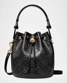 Кожаная сумка-мешок с монограммой T Tory Burch, черный prod275430335 | black