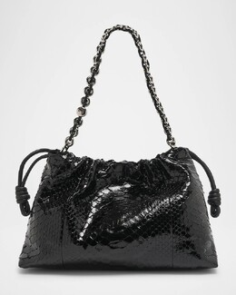 Большая сумка через плечо Flamenco из лакированного питона Loewe, черный prod275470157 | black