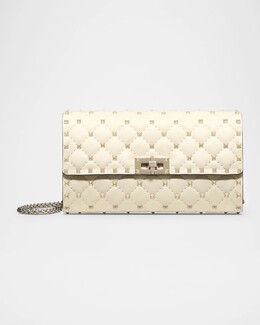 Маленькая стеганая кожаная сумка через плечо Rockstud Valentino Garavani, цвет Light Ivory prod275490493 | light ivory