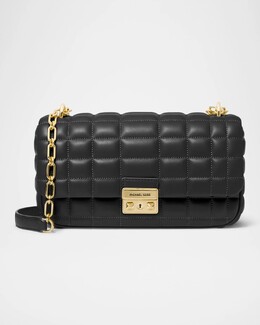 Стеганая кожаная сумка через плечо Tribeca Michael Kors, черный prod274410482 | black