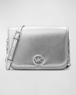 Кожаная сумка через плечо Delancey с клапаном металлизированного цвета Michael Kors, серебряный prod274410629 | silver