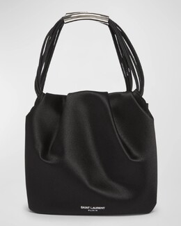 Миниатюрная сумка Pochon с верхней ручкой из атласного шелка Saint Laurent, цвет Nero prod274410673 | nero