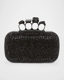 Клатч с четырьмя кольцами и кристаллами черепа Alexander McQueen, черный prod276240078 | black