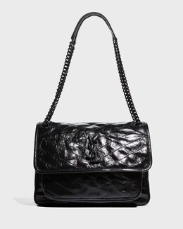 Сумка на плечо Niki среднего размера с клапаном YSL из мятой кожи Saint Laurent, цвет Black prod221320343 | black