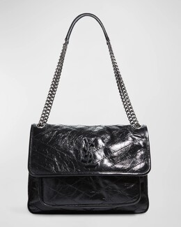 Сумка на плечо Niki среднего размера с клапаном YSL из мятой кожи Saint Laurent, цвет Black prod227170238 | black