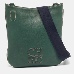CH Carolina Herrera Green Leather Flat Crossbody Bag 1208105