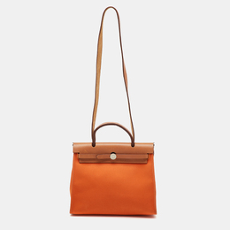 Hermes Orange/Natural Canvas and Vache Hunter Leather Herbag Zip 31 Bag 1207961