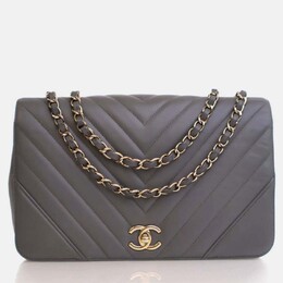 Chanel Statement Flap Large Grey Calfskin Shoulder Bag 1207823