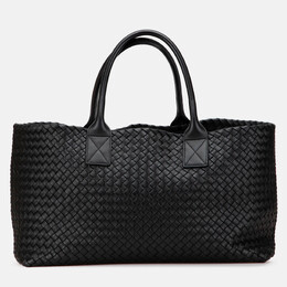Bottega Veneta Black Medium Lambskin Intreccio Cabat Tote 1207514