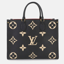 Louis Vuitton On the Go MM Beige, Black Monogram Empreinte Leather Tote Bag 1207429