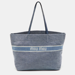 Miu Miu Blue Denim and Leather Logo Shopper Tote 1207056