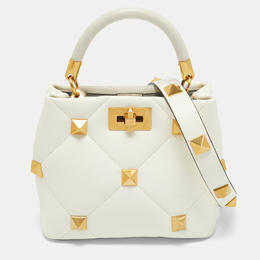 Valentino Cream Quilted Leather Small Roman Stud Top Handle Bag 1207032