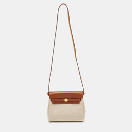 Hermes Ecru/Natural Toile Canvas and Vache Hunter Leather Herbag Zip 20 Bag 1206924