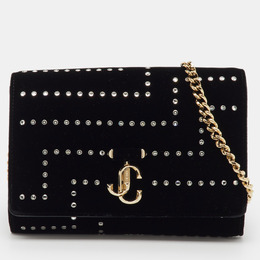 Jimmy Choo Black Velvet Crystal Embellished Varenne Chain Clutch 1206420