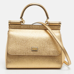 Dolce & Gabbana Gold Leather Small Miss Sicily Top Handle Bag 1204927
