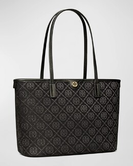 Маленькая сумка-тоут из плотной ткани на молнии с буквой Т и монограммой Tory Burch, цвет Black prod265610114 | black
