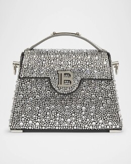Маленькая сумка B Buzz Dynasty с ручкой сверху из замши и кожи со стразами Balmain, цвет Eaw Noircristal prod276690038 | eaw noircristal