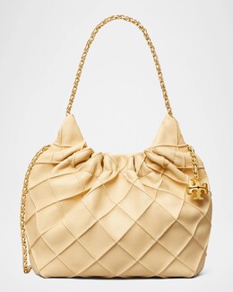 Миниатюрная стеганая кожаная сумка-хобо Fleming Tory Burch, цвет Vanilla Soft Serve prod277280186 | vanilla soft serve
