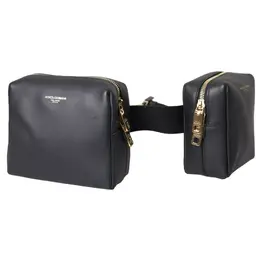 Dolce & Gabbana Black Calfskin Leather Double Waist Belt Fanny Pack Bag bag1274