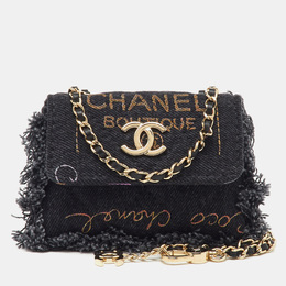 Chanel Black Denim Mood Convertible Chain Clutch 1208256