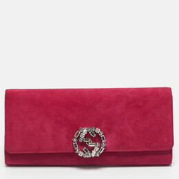 Gucci Pink Suede Interlocking Crystals Broadway Clutch 1208207