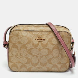 Coach Pink/Beige Signature Coated Canvas and Leather Mini Camera Crossbody Bag 1208170