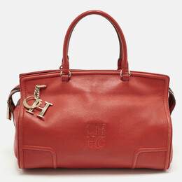 Carolina Herrera Red Leather CH Logo Charm Tote 1208143