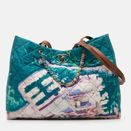 Chanel Blue CC Quilted Nylon Graffiti Watercolour Shopping Tote 1208090