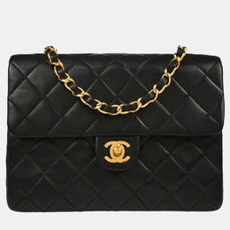 Chanel Square Classic Flap Black Lambskin Leather Shoulder Bag 1208066