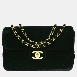 Chanel Black Velvet Maxi Classic Flap Shoulder Bag 1208053