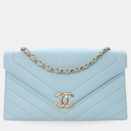 Chanel Chevron Flap Medium Tiffany Blue Calfskin Shoulder Bag 1207871
