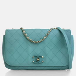 Chanel Stitched Covered CC Flap Medium Green Calfskin Shoulder Bag 1207885