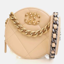 Chanel 19 Round Cream Calfskin Clutch on Chain 1207835