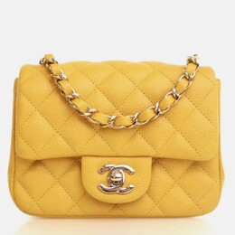 Chanel Classic Flap Mini Square Yellow Caviar Shoulder Bag 1207843