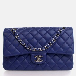 Chanel Classic Double Flap Medium Blue Lambskin Shoulder Bag 1207837