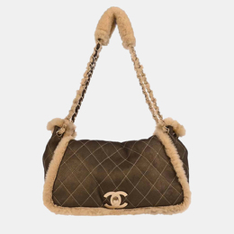 Chanel CC Brown Shearling Suede Shoulder Bag 1208063