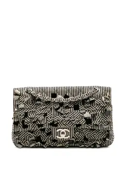 Chanel 2008-2009 Medium Classic Canvas Sequin Stripes Double Flap shoulder bag 31963964