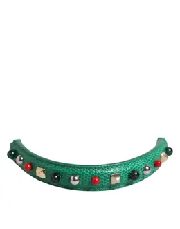 Dolce & Gabbana Green Embellished Leather Bag Handle Women Shoulder Strap smy11282