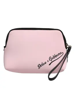 Dolce & Gabbana Pink Solid Nylon DG Logo Print Clutch Zip Borse Pouch Bag bag4561
