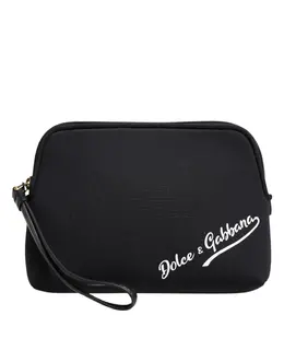 Dolce & Gabbana Black Solid Nylon DG LogoPrint Clutch Zip Borse Pouch Bag bag4652