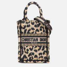 Christian Dior Beige/Black Mizza Mini Embroidered Canvas Leopard Vertical Book Tote 1208859