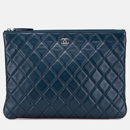 Chanel Blue Medium Quilted Lambskin O Case Clutch 1208763