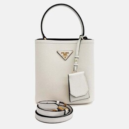 Prada White Saffiano Leather Pannier Tote and Shoulder Bag 1208576