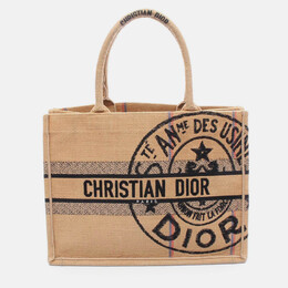 Christian Dior Beige Medium Jute Embroidered Book Tote 1208692