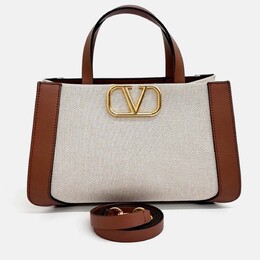 Valentino Beige Brown PVC V-logo tote and shoulder bag 1208558