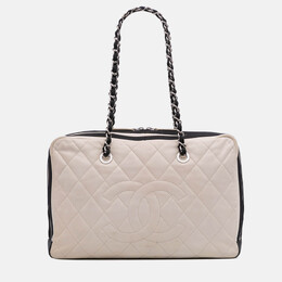 Chanel Cream CC Quilted Lambskin Zip Shoulder Bag 1208802